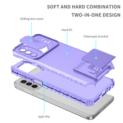 For Motorola Moto G52 4G / G82 5G Kickstand Back Cover Slide Camera Lid PC+TPU Phone Case