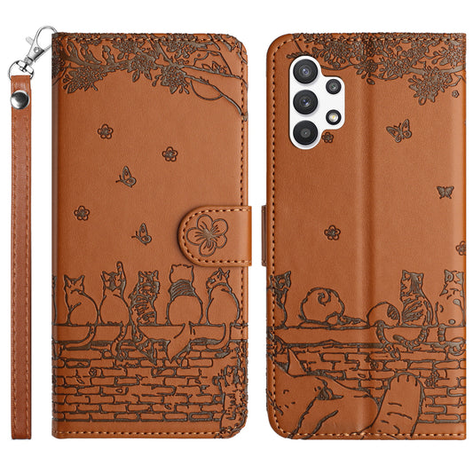 For Samsung Galaxy A13 4G / A04s 4G / A04 4G / M13 5G Shockproof Phone Cover Imprinted Stand Wallet Leather Phone Case with Strap