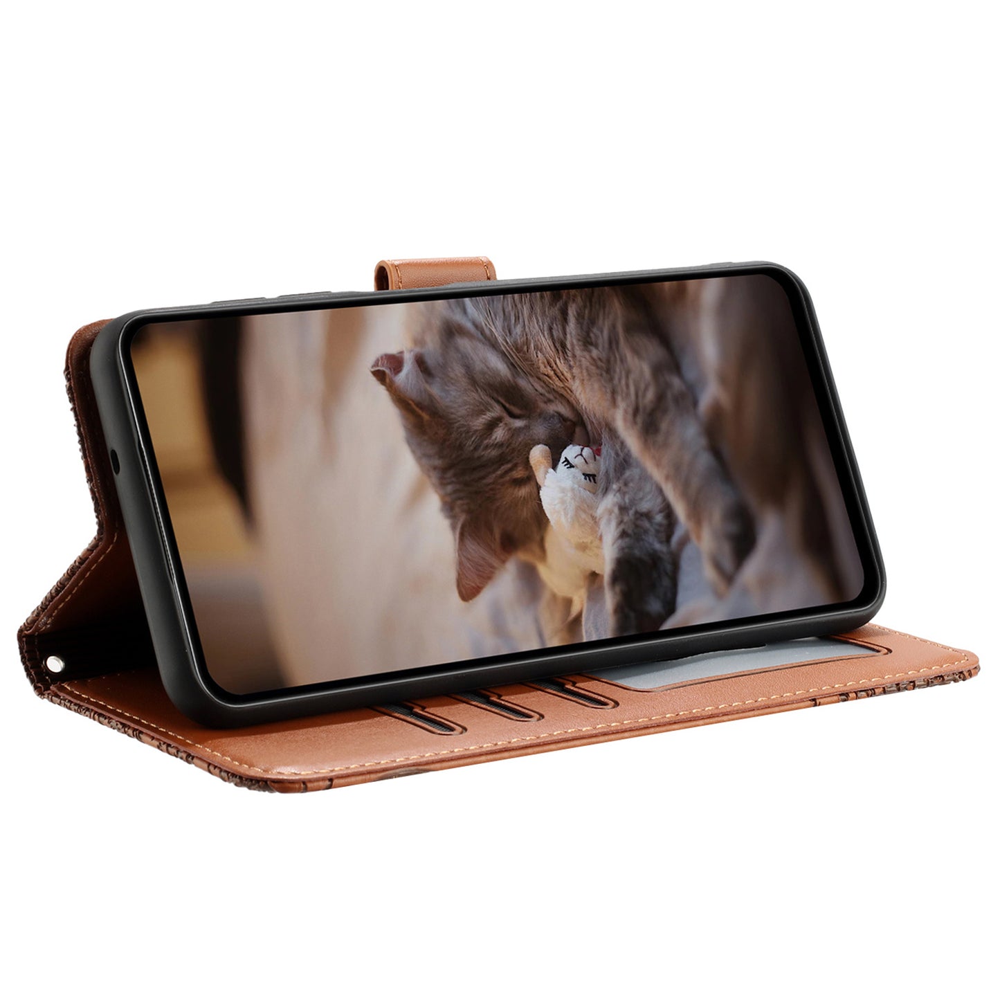 For Samsung Galaxy A13 4G / A04s 4G / A04 4G / M13 5G Shockproof Phone Cover Imprinted Stand Wallet Leather Phone Case with Strap