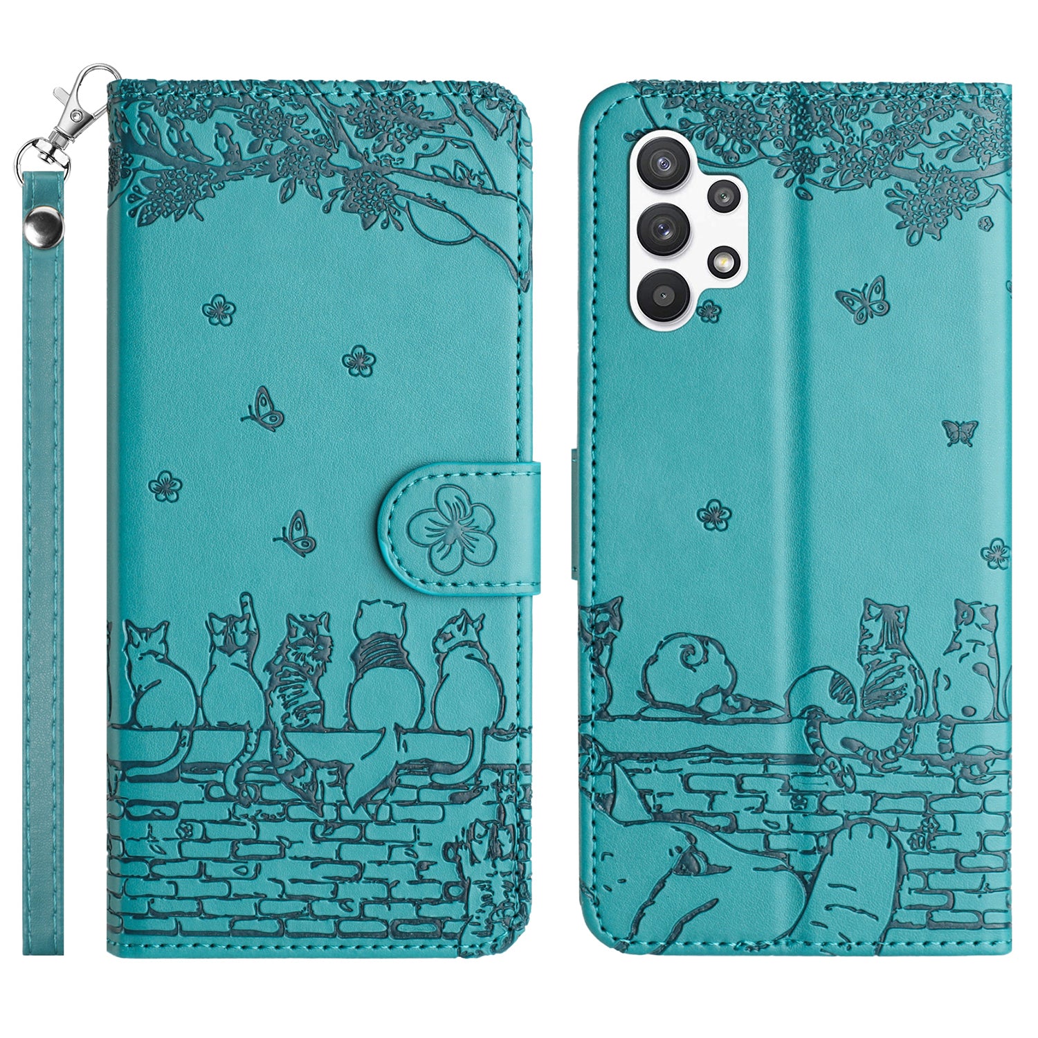 For Samsung Galaxy A13 4G / A04s 4G / A04 4G / M13 5G Shockproof Phone Cover Imprinted Stand Wallet Leather Phone Case with Strap