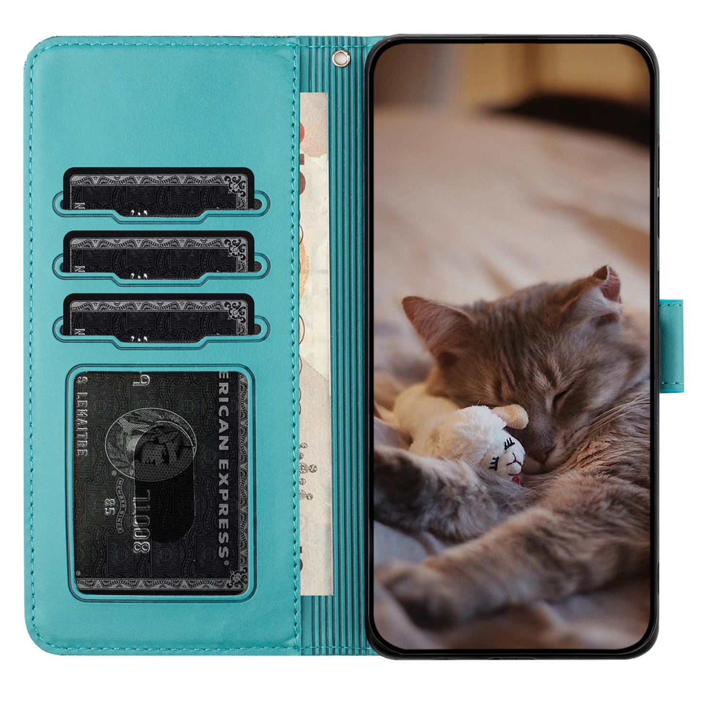 For Samsung Galaxy A13 4G / A04s 4G / A04 4G / M13 5G Shockproof Phone Cover Imprinted Stand Wallet Leather Phone Case with Strap