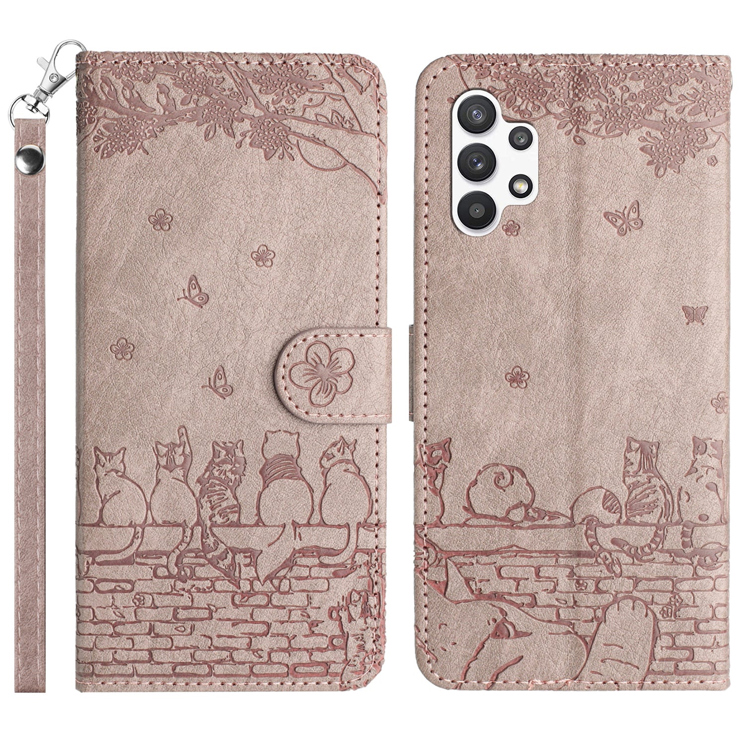 For Samsung Galaxy A13 4G / A04s 4G / A04 4G / M13 5G Shockproof Phone Cover Imprinted Stand Wallet Leather Phone Case with Strap