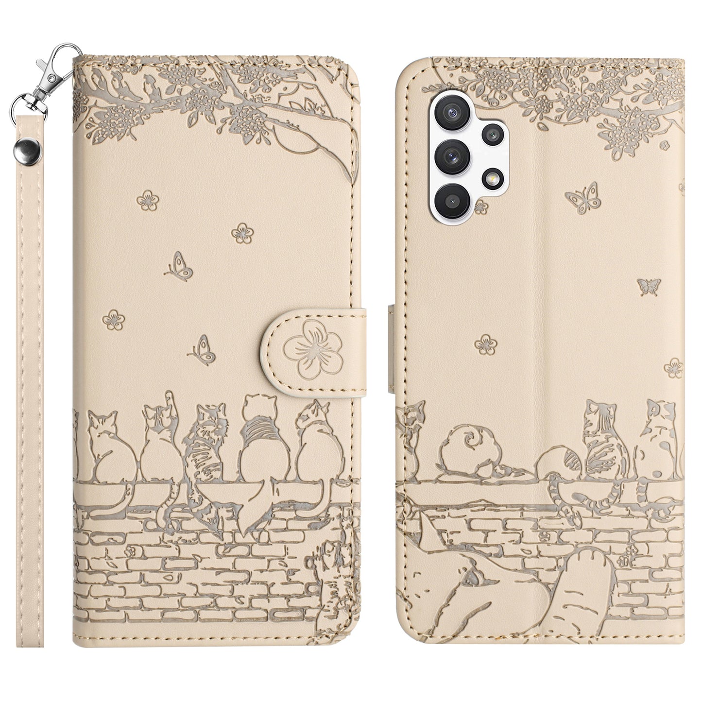 For Samsung Galaxy A13 4G / A04s 4G / A04 4G / M13 5G Shockproof Phone Cover Imprinted Stand Wallet Leather Phone Case with Strap