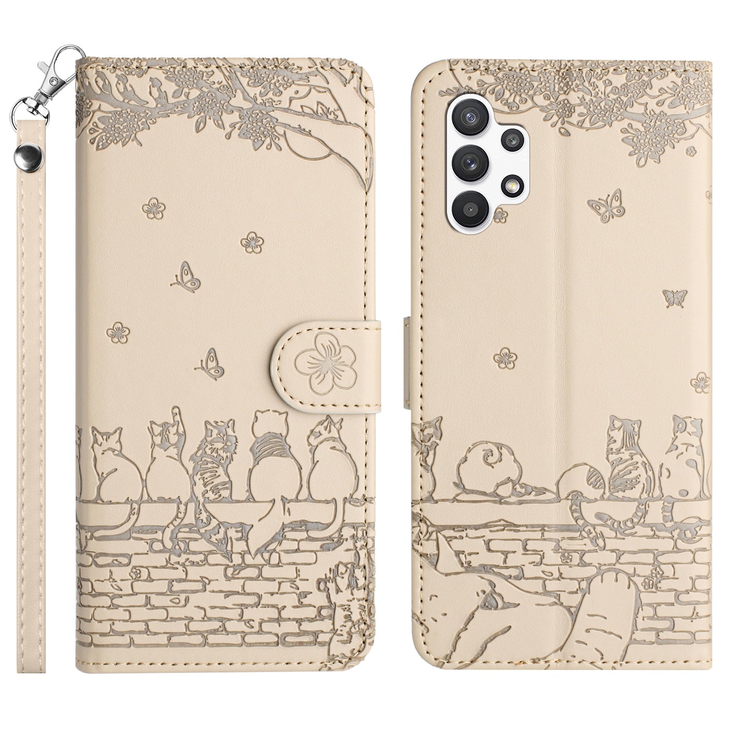 For Samsung Galaxy A13 4G / A04s 4G / A04 4G / M13 5G Shockproof Phone Cover Imprinted Stand Wallet Leather Phone Case with Strap