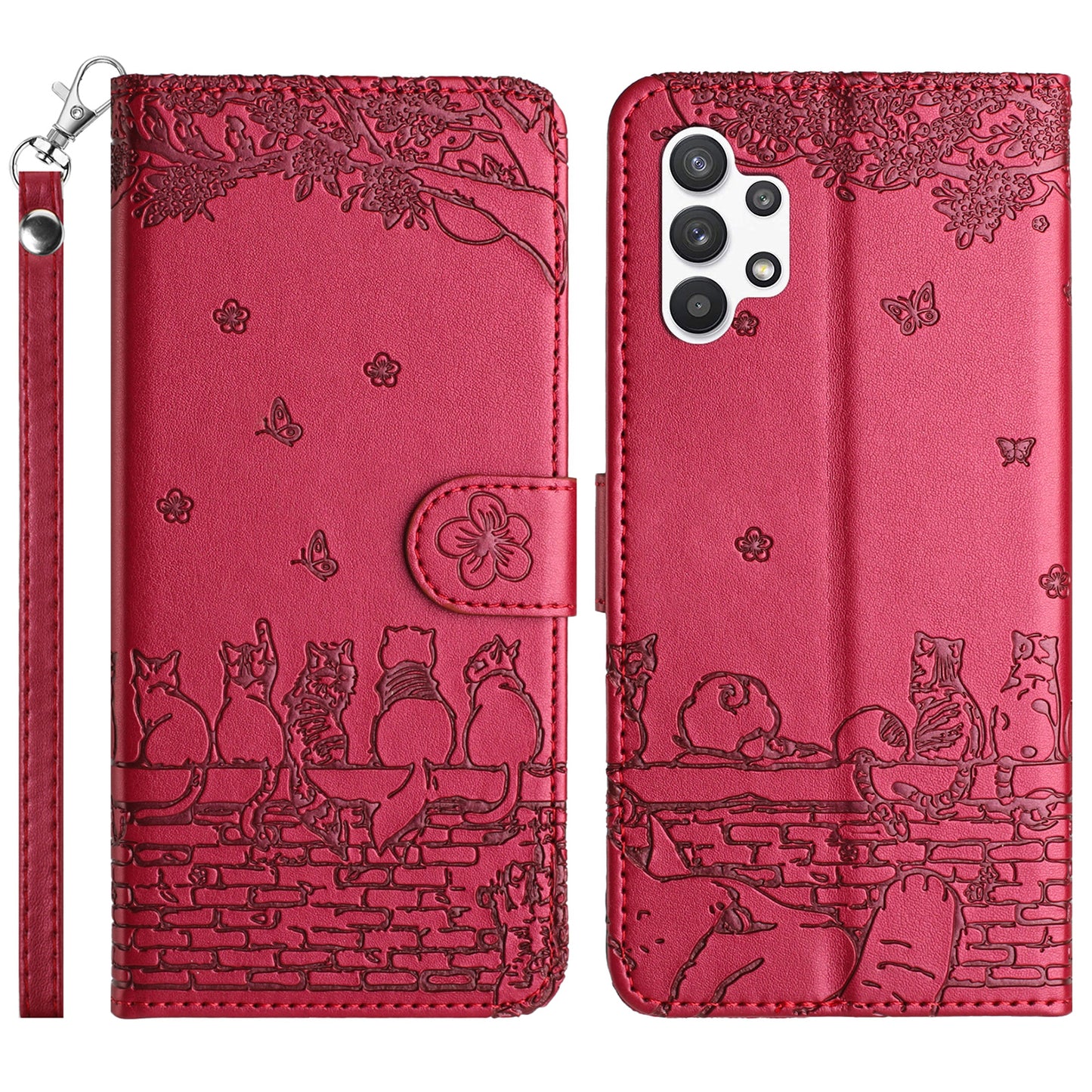 For Samsung Galaxy A13 4G / A04s 4G / A04 4G / M13 5G Shockproof Phone Cover Imprinted Stand Wallet Leather Phone Case with Strap
