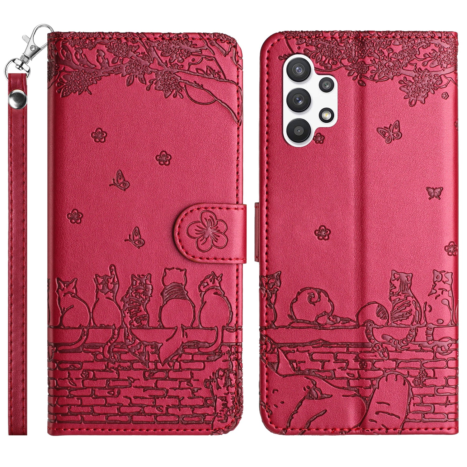 For Samsung Galaxy A13 4G / A04s 4G / A04 4G / M13 5G Shockproof Phone Cover Imprinted Stand Wallet Leather Phone Case with Strap