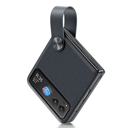 GKK For Motorola Razr 40 5G Strap Kickstand Phone Case PU Leather Coated Hard PC Protective Cover