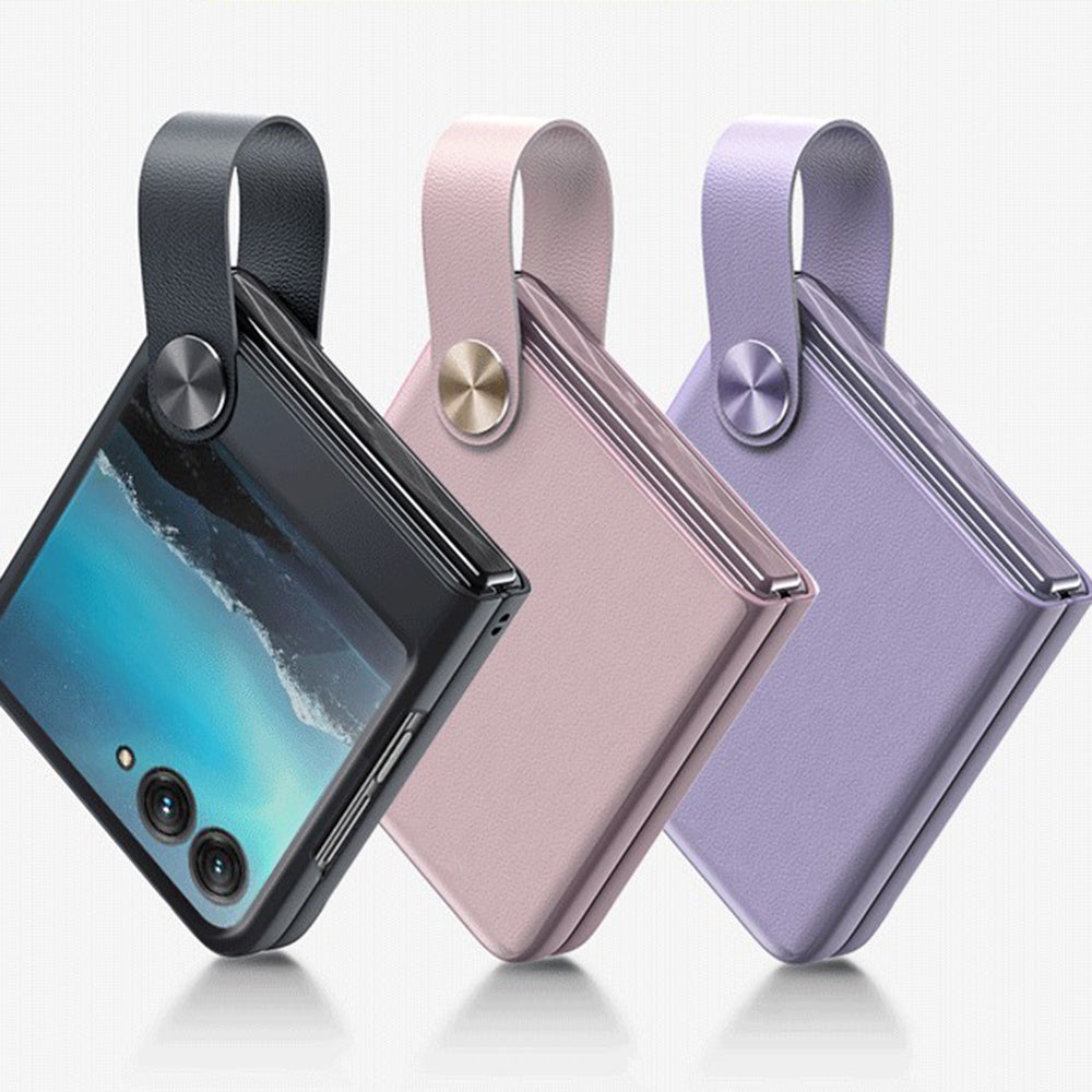 GKK For Motorola Razr 40 5G Strap Kickstand Phone Case PU Leather Coated Hard PC Protective Cover