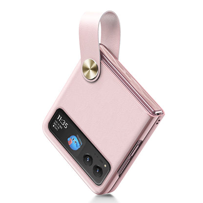 GKK For Motorola Razr 40 5G Strap Kickstand Phone Case PU Leather Coated Hard PC Protective Cover