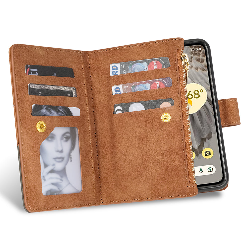 For Google Pixel Fold Leather Flip Phone Case Zipper Pocket Stand Lines Imprinted Wallet Cover