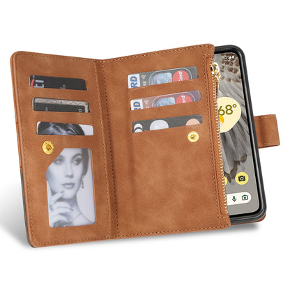 For Google Pixel Fold Leather Flip Phone Case Zipper Pocket Stand Lines Imprinted Wallet Cover