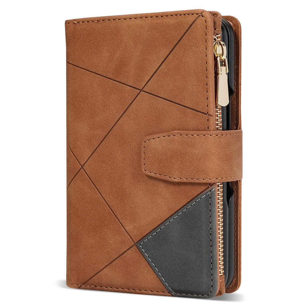 For Google Pixel Fold Leather Flip Phone Case Zipper Pocket Stand Lines Imprinted Wallet Cover