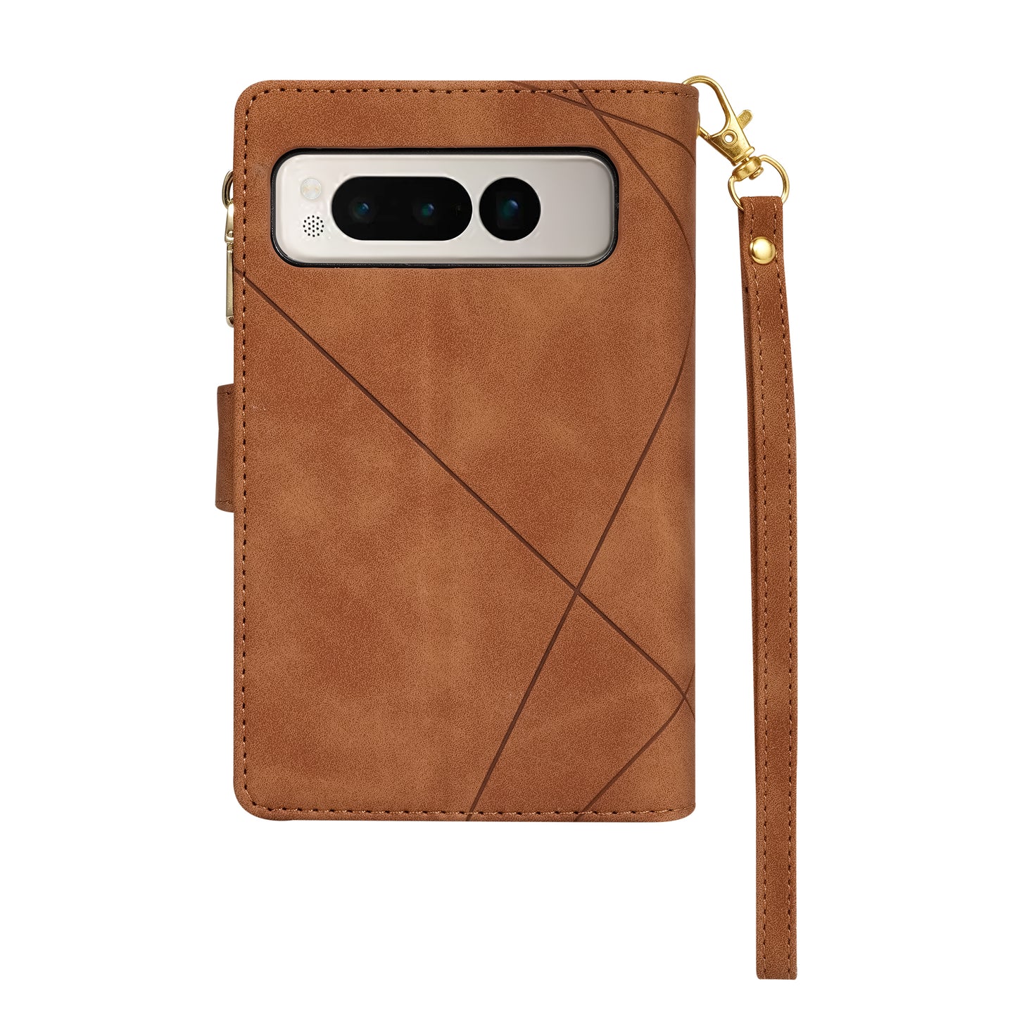 For Google Pixel Fold Leather Flip Phone Case Zipper Pocket Stand Lines Imprinted Wallet Cover