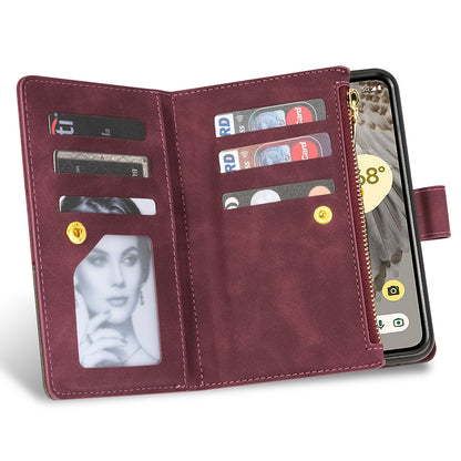 For Google Pixel Fold Leather Flip Phone Case Zipper Pocket Stand Lines Imprinted Wallet Cover