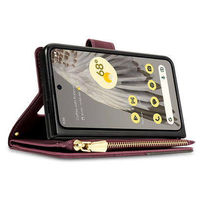 For Google Pixel Fold Leather Flip Phone Case Zipper Pocket Stand Lines Imprinted Wallet Cover