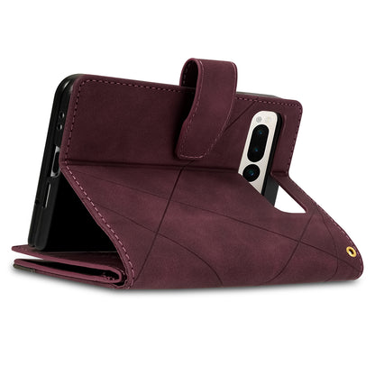 For Google Pixel Fold Leather Flip Phone Case Zipper Pocket Stand Lines Imprinted Wallet Cover