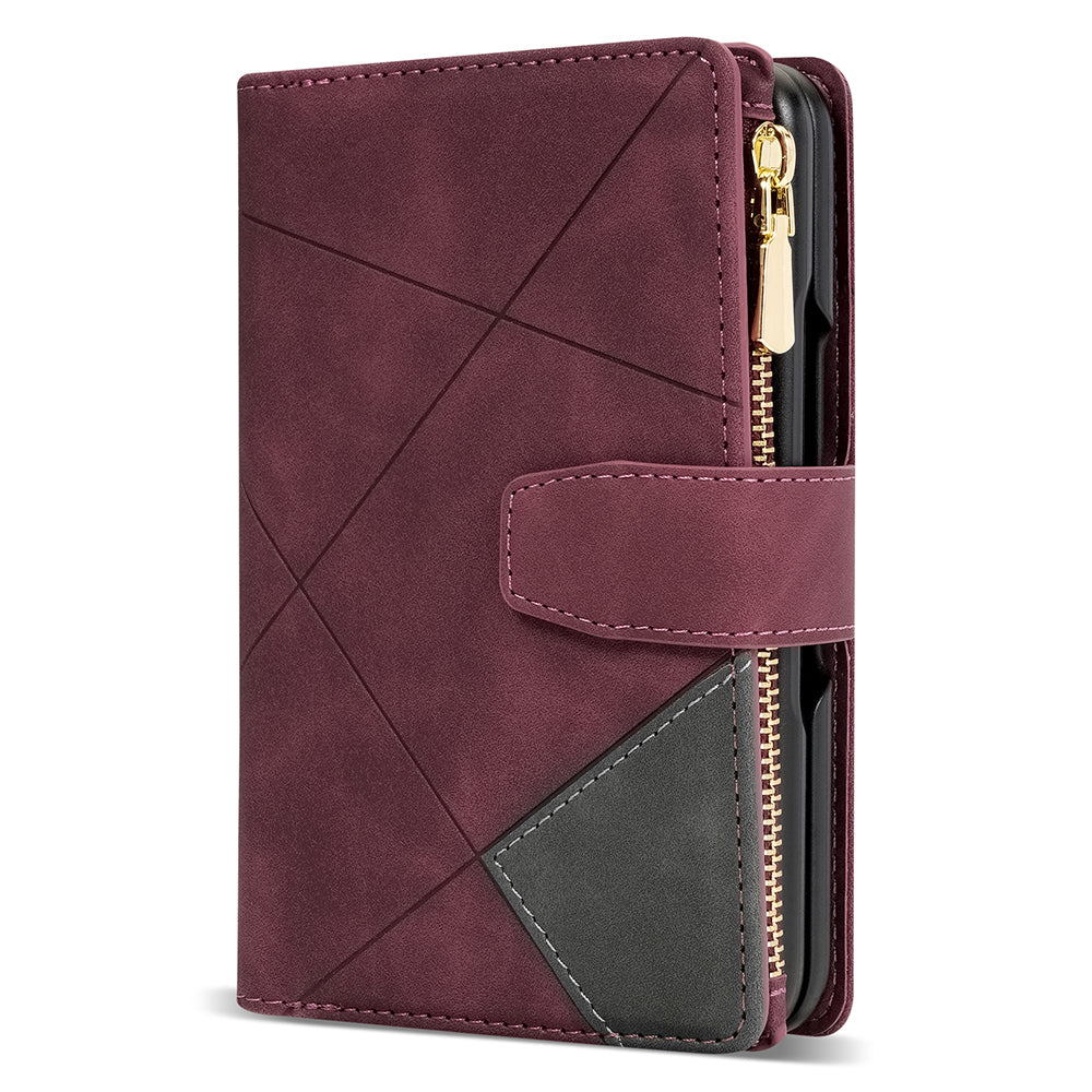 For Google Pixel Fold Leather Flip Phone Case Zipper Pocket Stand Lines Imprinted Wallet Cover