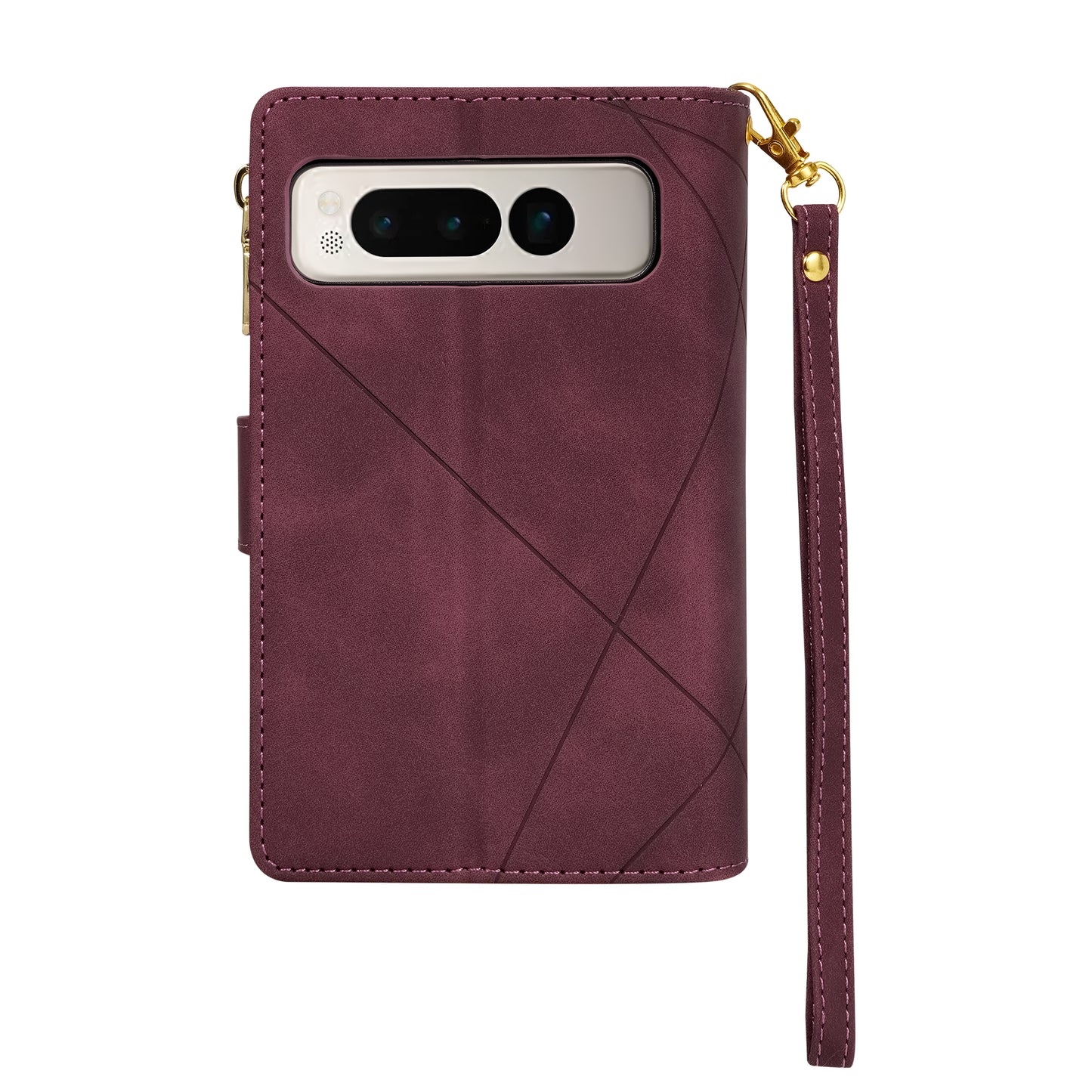 For Google Pixel Fold Leather Flip Phone Case Zipper Pocket Stand Lines Imprinted Wallet Cover