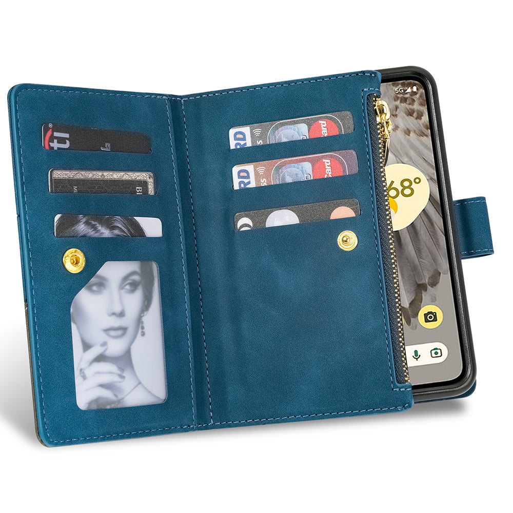 For Google Pixel Fold Leather Flip Phone Case Zipper Pocket Stand Lines Imprinted Wallet Cover