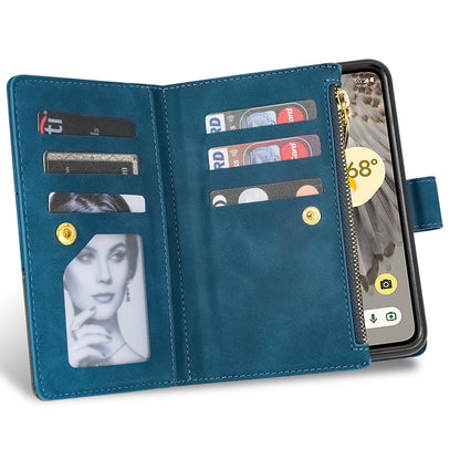 For Google Pixel Fold Leather Flip Phone Case Zipper Pocket Stand Lines Imprinted Wallet Cover
