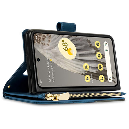 For Google Pixel Fold Leather Flip Phone Case Zipper Pocket Stand Lines Imprinted Wallet Cover