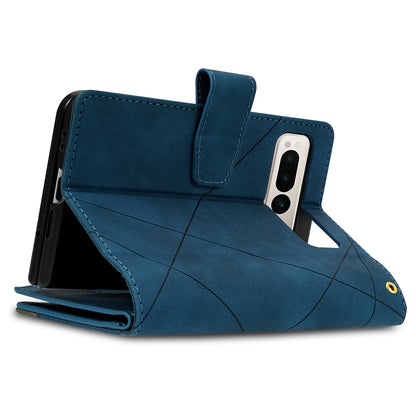 For Google Pixel Fold Leather Flip Phone Case Zipper Pocket Stand Lines Imprinted Wallet Cover