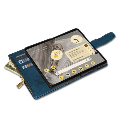 For Google Pixel Fold Leather Flip Phone Case Zipper Pocket Stand Lines Imprinted Wallet Cover