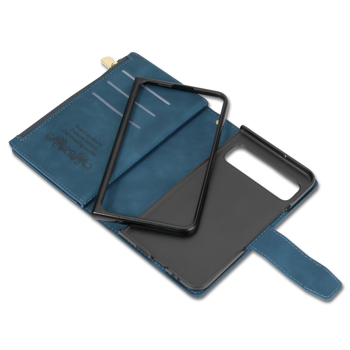 For Google Pixel Fold Leather Flip Phone Case Zipper Pocket Stand Lines Imprinted Wallet Cover