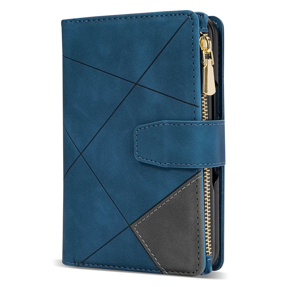 For Google Pixel Fold Leather Flip Phone Case Zipper Pocket Stand Lines Imprinted Wallet Cover