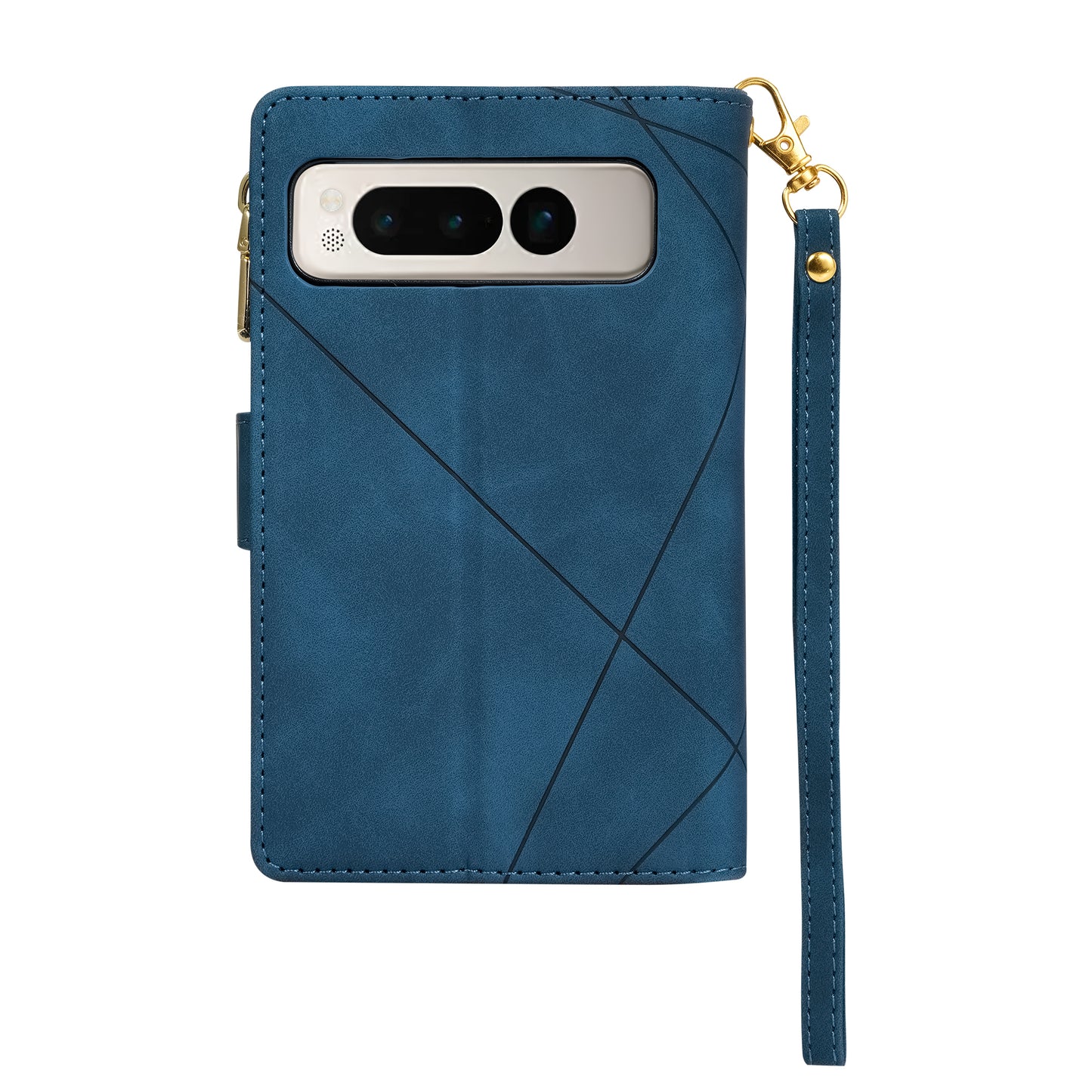 For Google Pixel Fold Leather Flip Phone Case Zipper Pocket Stand Lines Imprinted Wallet Cover