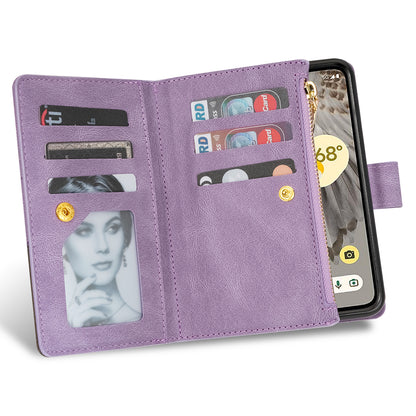 For Google Pixel Fold Leather Flip Phone Case Zipper Pocket Stand Lines Imprinted Wallet Cover