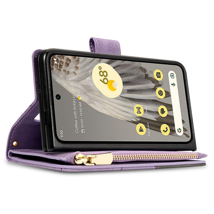 For Google Pixel Fold Leather Flip Phone Case Zipper Pocket Stand Lines Imprinted Wallet Cover