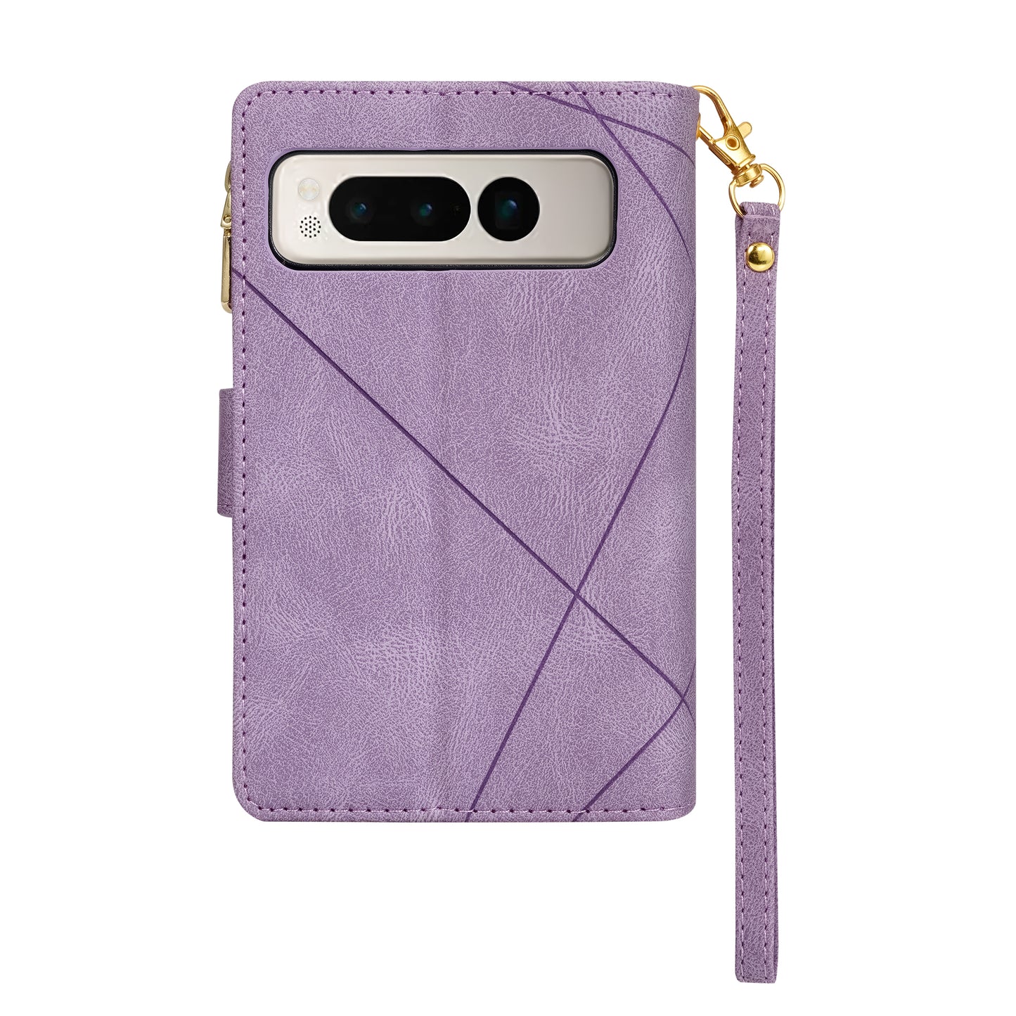 For Google Pixel Fold Leather Flip Phone Case Zipper Pocket Stand Lines Imprinted Wallet Cover
