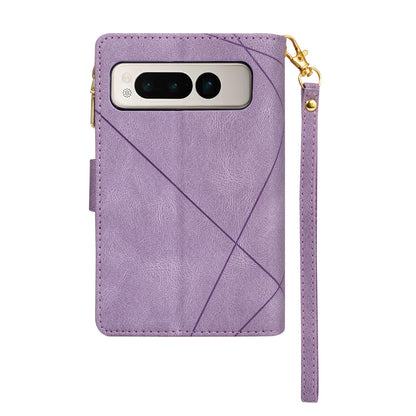 For Google Pixel Fold Leather Flip Phone Case Zipper Pocket Stand Lines Imprinted Wallet Cover