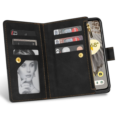 For Google Pixel Fold Leather Flip Phone Case Zipper Pocket Stand Lines Imprinted Wallet Cover