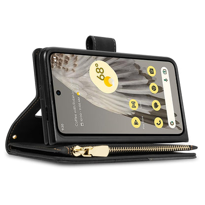 For Google Pixel Fold Leather Flip Phone Case Zipper Pocket Stand Lines Imprinted Wallet Cover