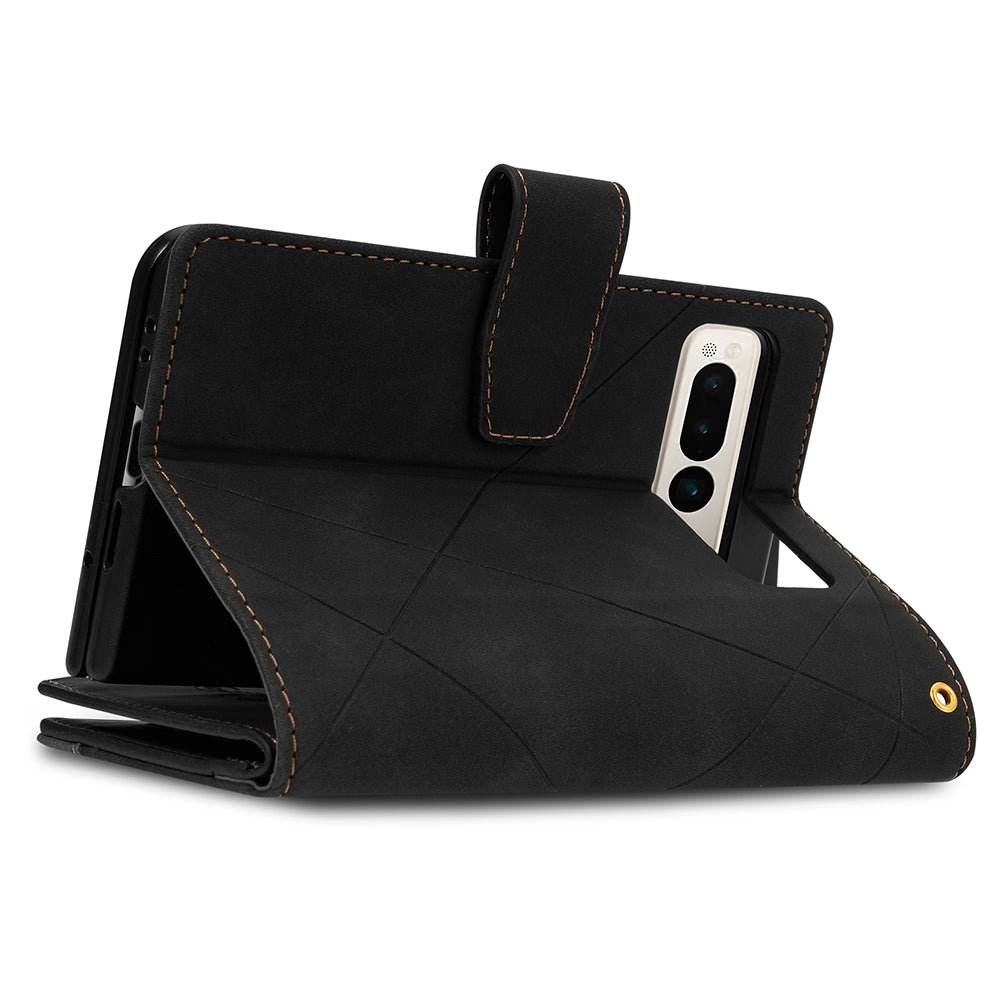 For Google Pixel Fold Leather Flip Phone Case Zipper Pocket Stand Lines Imprinted Wallet Cover