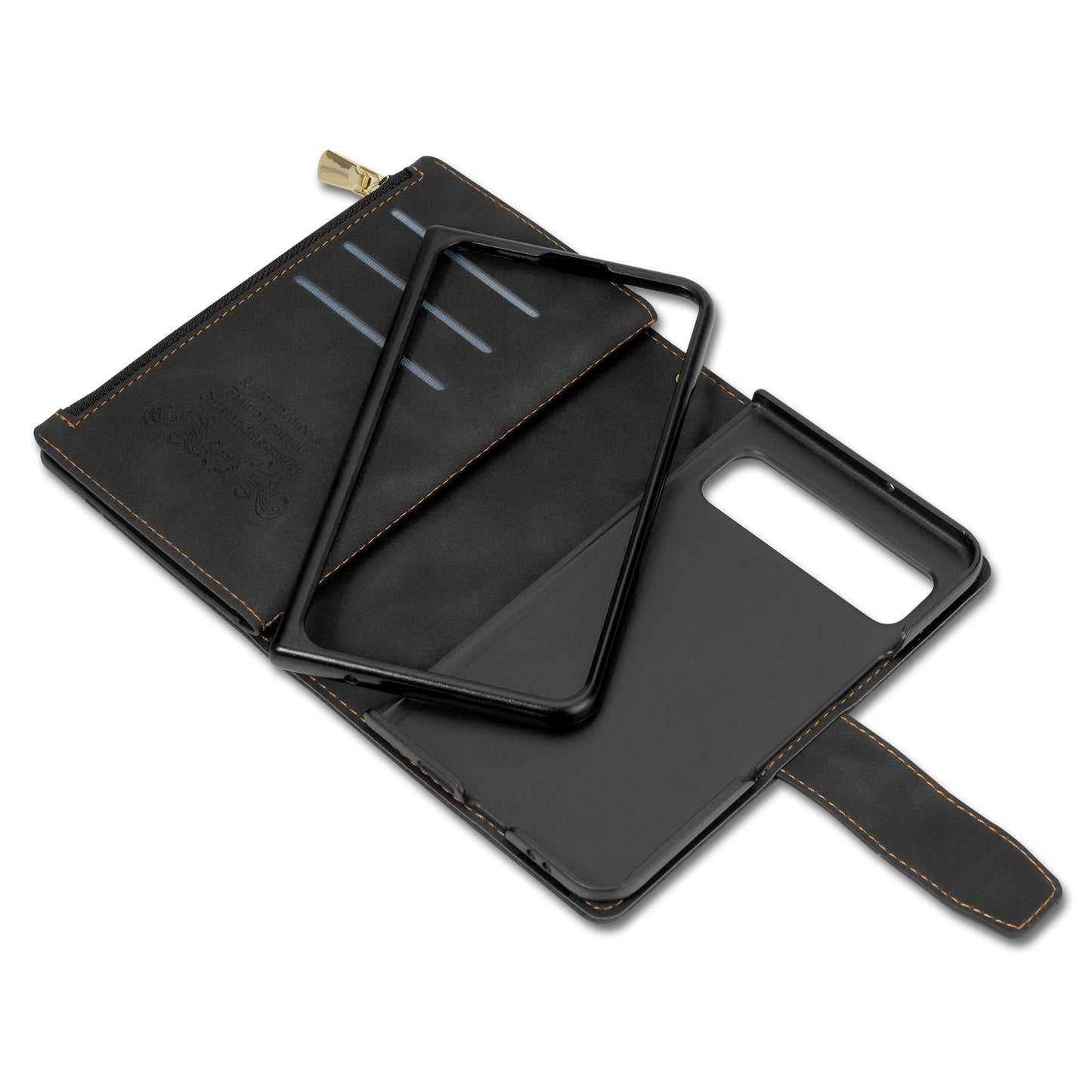 For Google Pixel Fold Leather Flip Phone Case Zipper Pocket Stand Lines Imprinted Wallet Cover