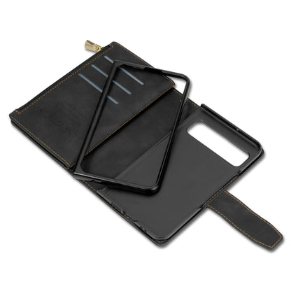 For Google Pixel Fold Leather Flip Phone Case Zipper Pocket Stand Lines Imprinted Wallet Cover