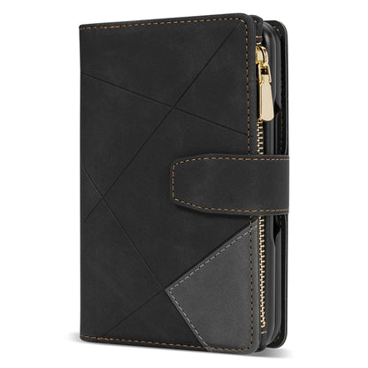 For Google Pixel Fold Leather Flip Phone Case Zipper Pocket Stand Lines Imprinted Wallet Cover