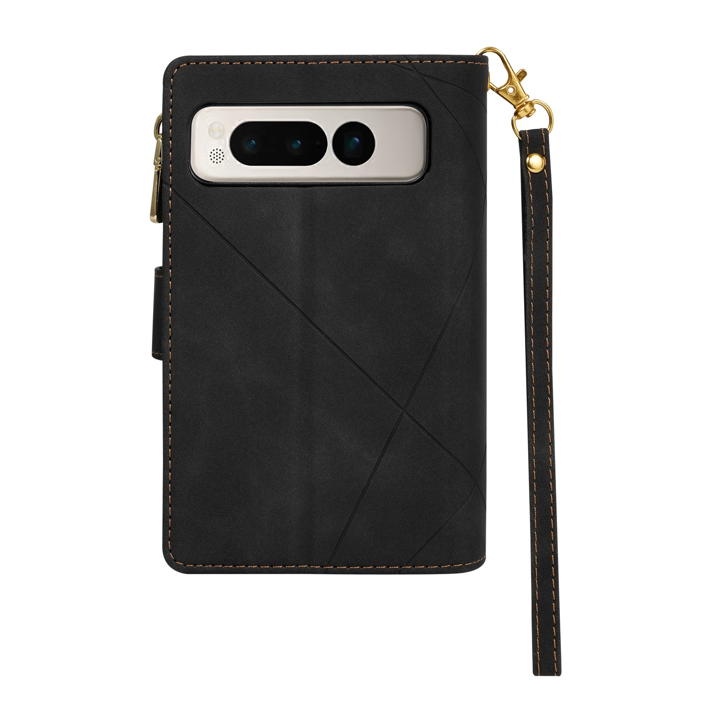 For Google Pixel Fold Leather Flip Phone Case Zipper Pocket Stand Lines Imprinted Wallet Cover