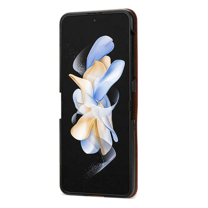 For Samsung Galaxy Z Flip5 5G Phone Case PU Leather Lines Imprinted Card Slot Cover