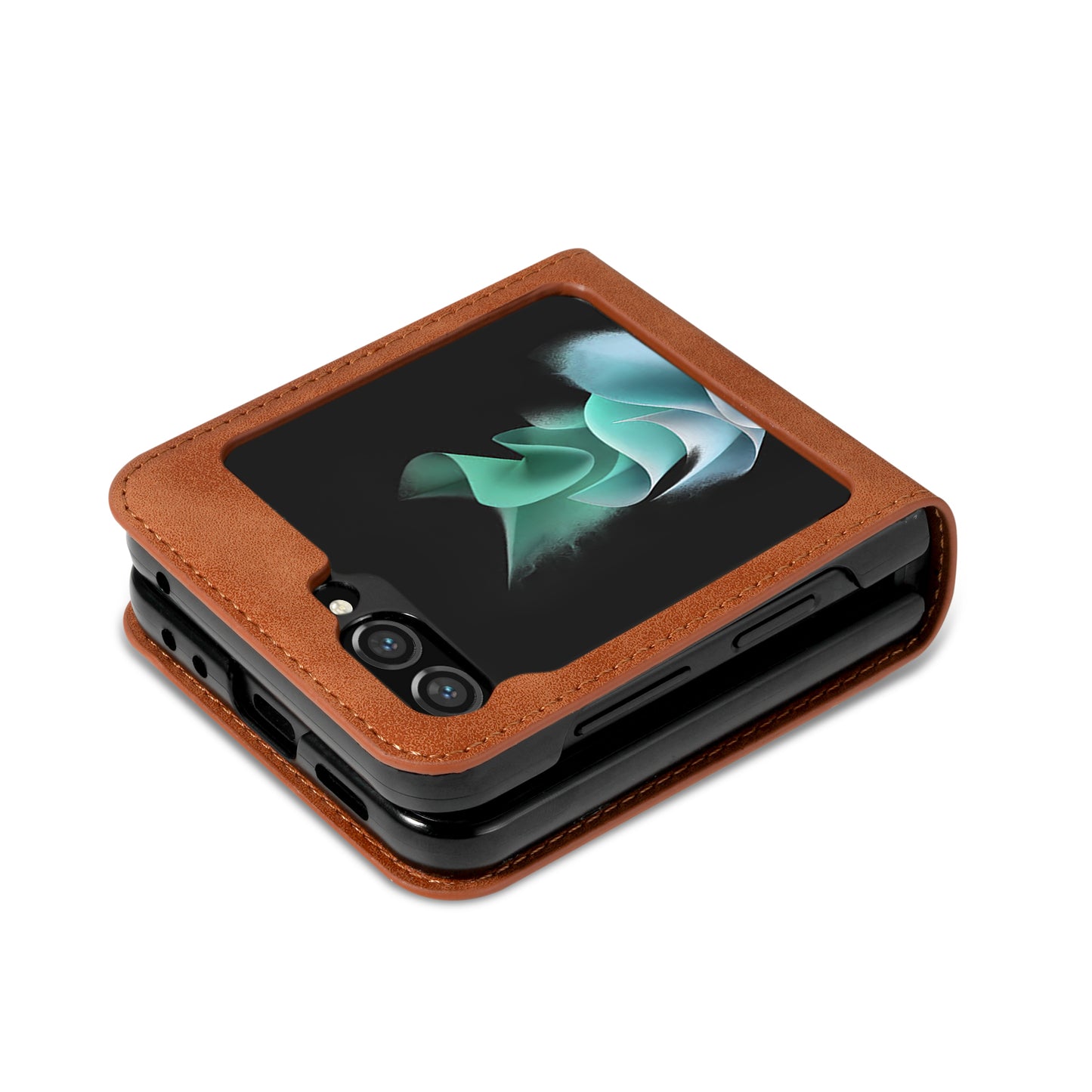 For Samsung Galaxy Z Flip5 5G Phone Case PU Leather Lines Imprinted Card Slot Cover