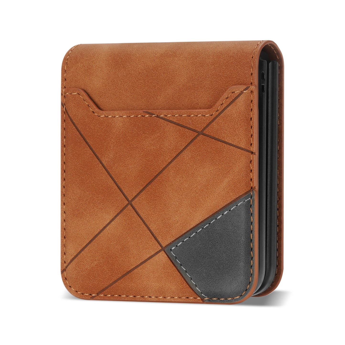 For Samsung Galaxy Z Flip5 5G Phone Case PU Leather Lines Imprinted Card Slot Cover