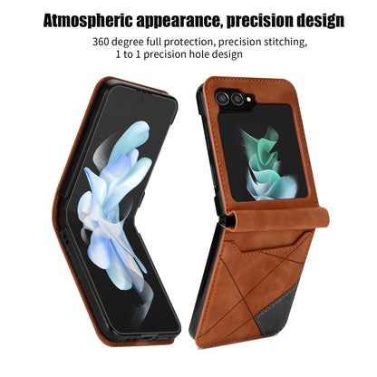 For Samsung Galaxy Z Flip5 5G Phone Case PU Leather Lines Imprinted Card Slot Cover