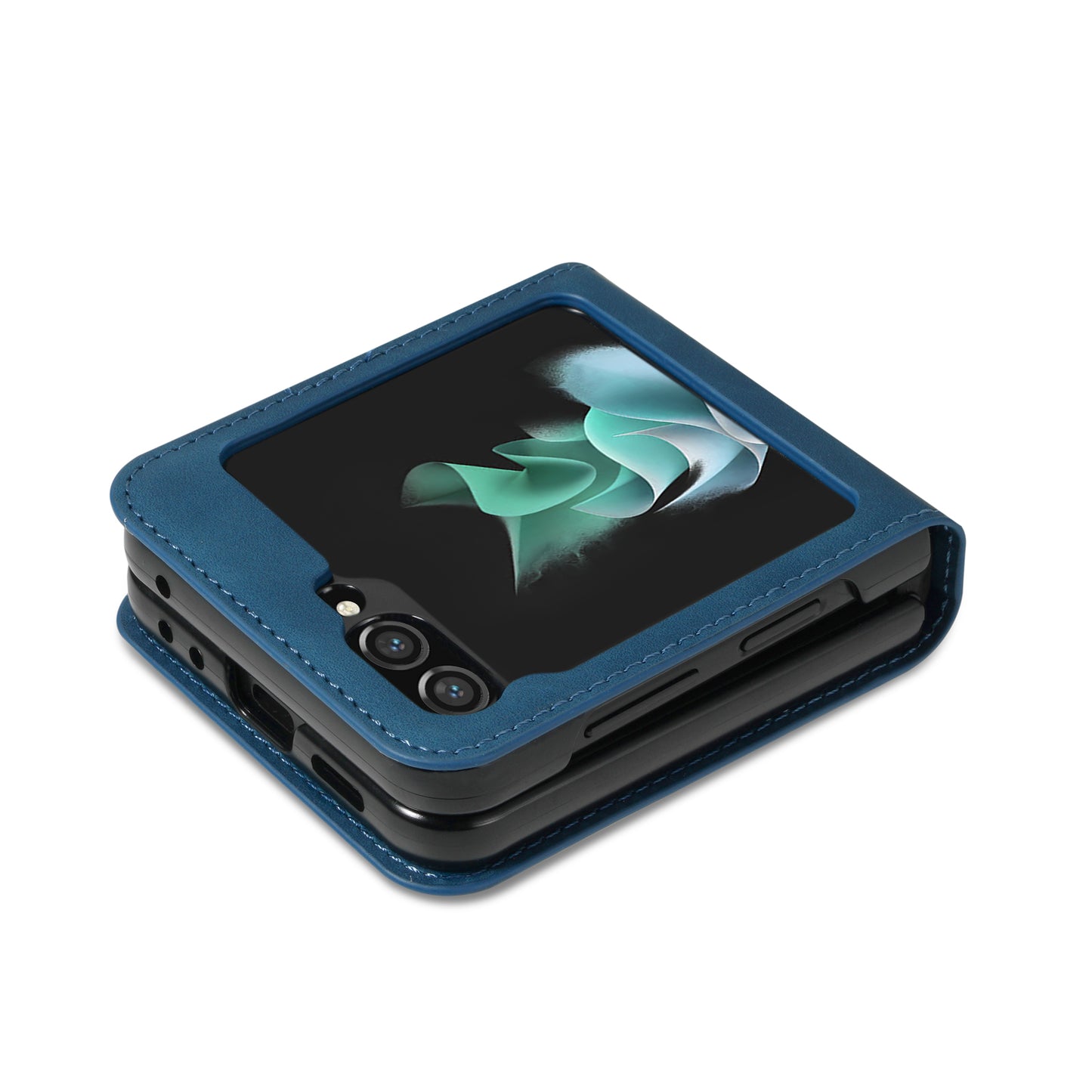 For Samsung Galaxy Z Flip5 5G Phone Case PU Leather Lines Imprinted Card Slot Cover