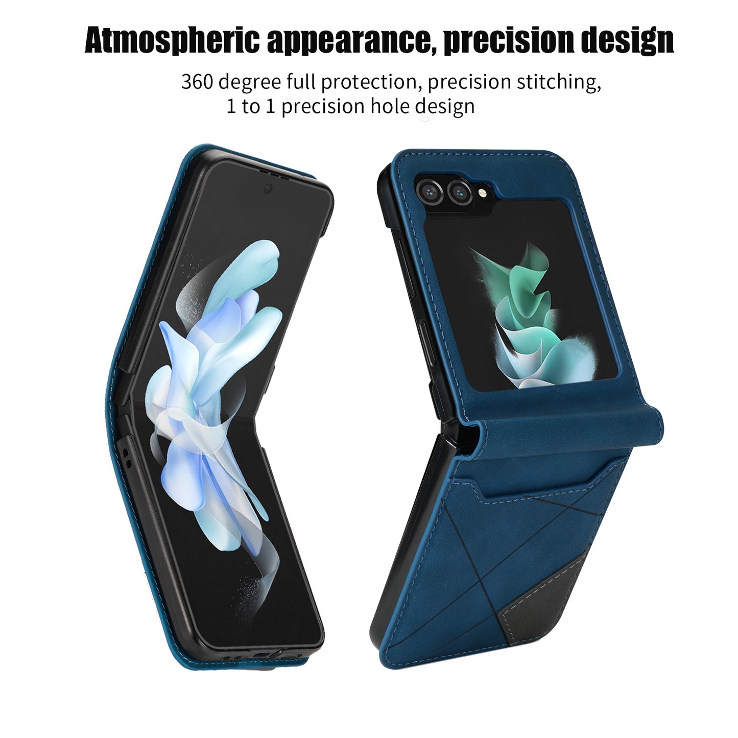 For Samsung Galaxy Z Flip5 5G Phone Case PU Leather Lines Imprinted Card Slot Cover