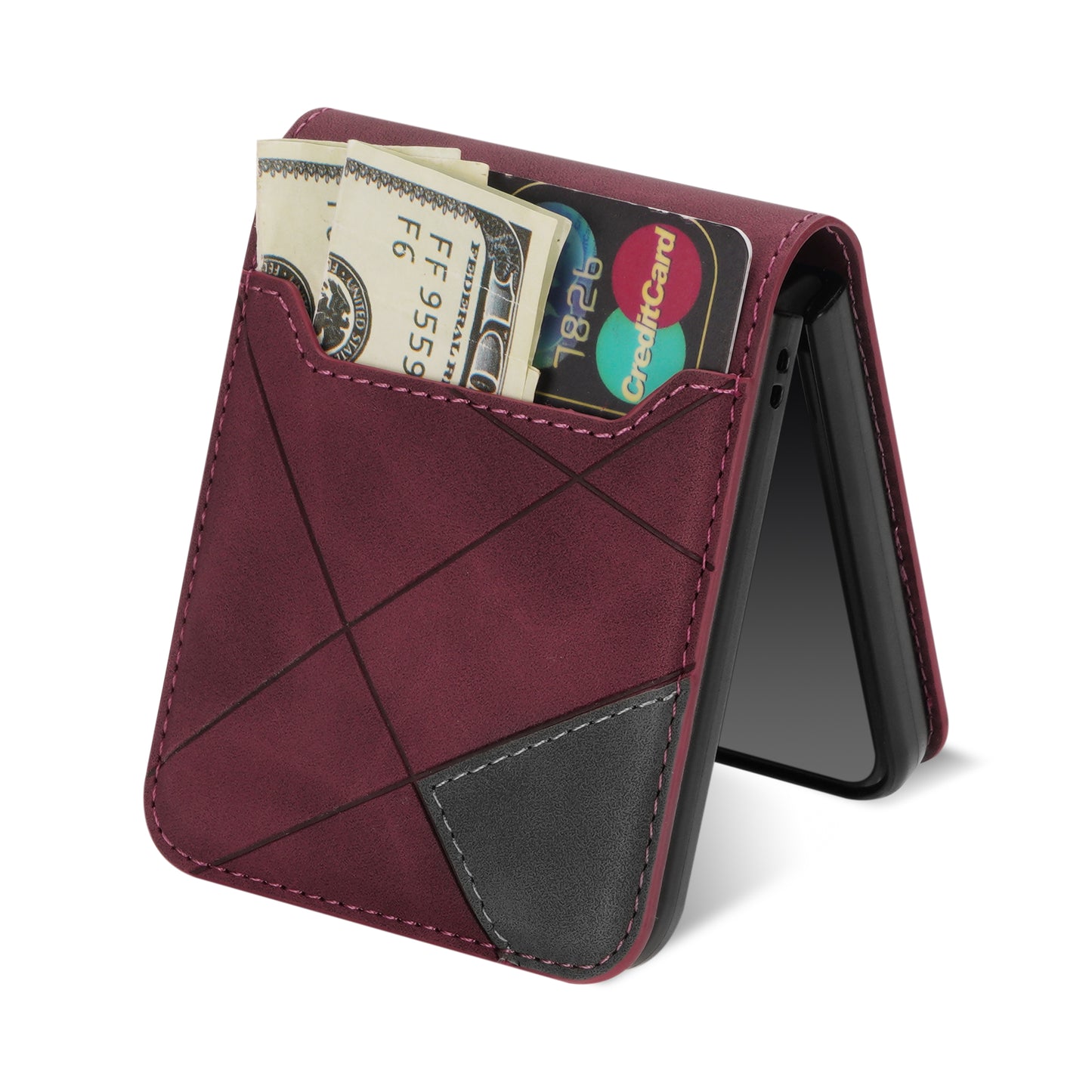 For Samsung Galaxy Z Flip5 5G Phone Case PU Leather Lines Imprinted Card Slot Cover