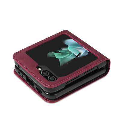 For Samsung Galaxy Z Flip5 5G Phone Case PU Leather Lines Imprinted Card Slot Cover