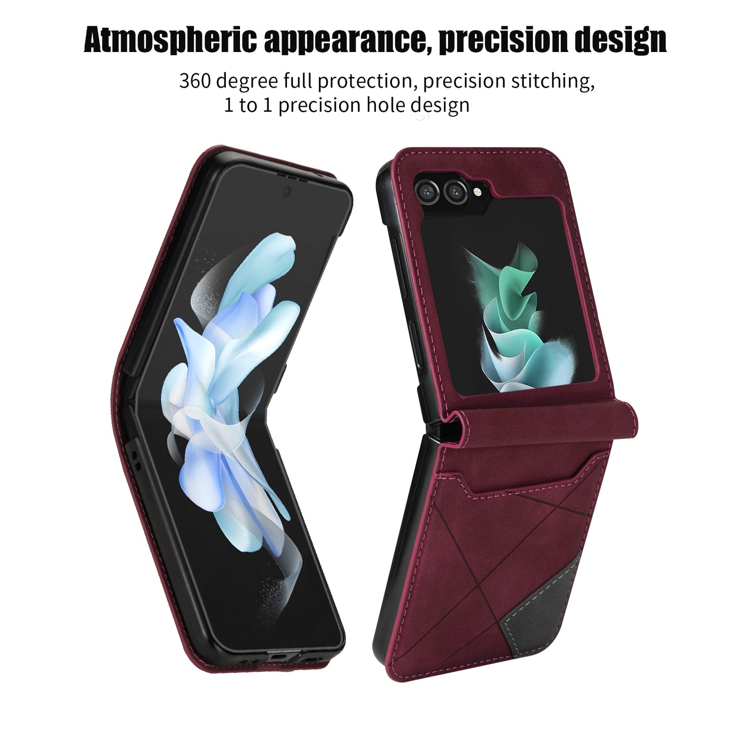 For Samsung Galaxy Z Flip5 5G Phone Case PU Leather Lines Imprinted Card Slot Cover